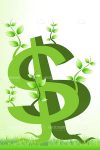 Green Dollar Sign with Leaves Growing From Grass